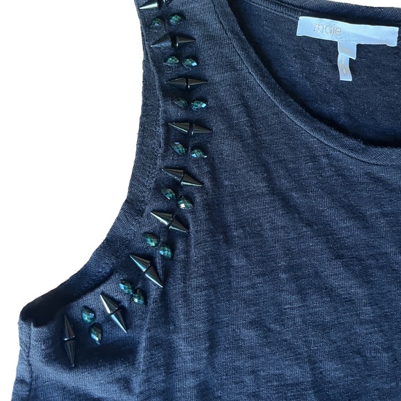 Maje Black Sleeveless Embellished 100% Linen Tank Top Size 1 (US Small) - Picture 3 of 10